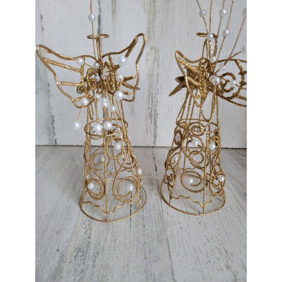 Glitter golden angel candlestick holder Xmas religious set decor - Picture 6 of 7